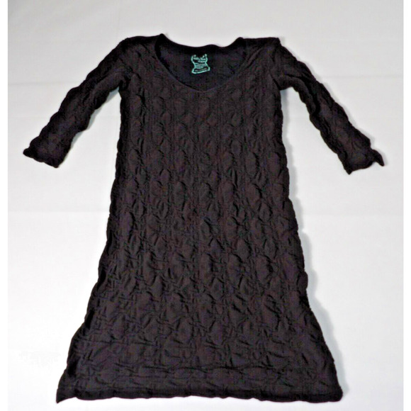 Tees By Tina One Size OSFA Dress Black Crinkle Textured Knee Length Modest Scoop - Picture 6 of 12